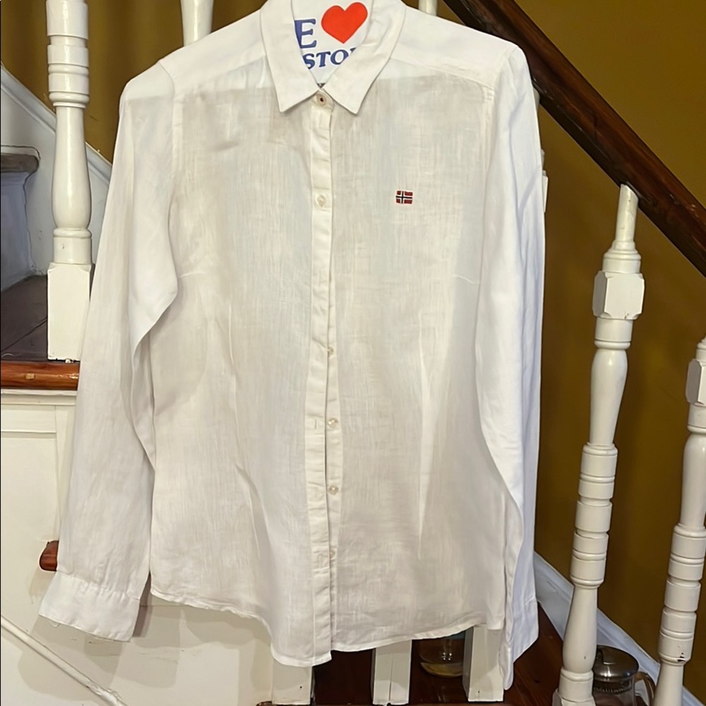Napapijri White Button Down Shirt with Long Sleeves and Pointed Collar